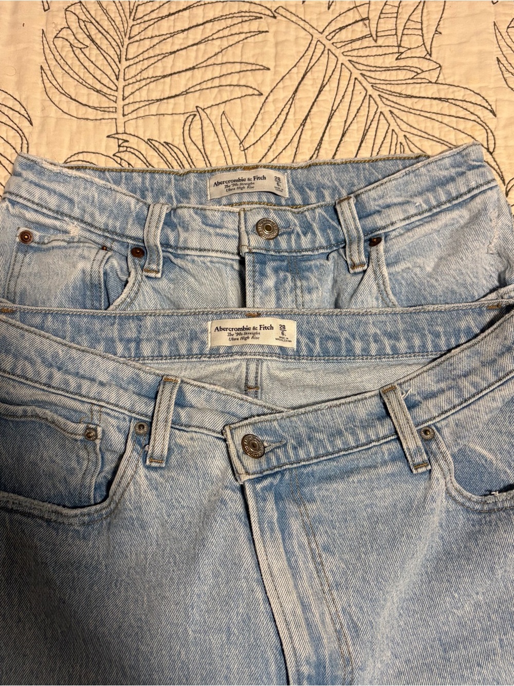 Two Pairs Abercrombie & Fitch Light Blue Women's Vintage Wash Jeans - Size 28/6L